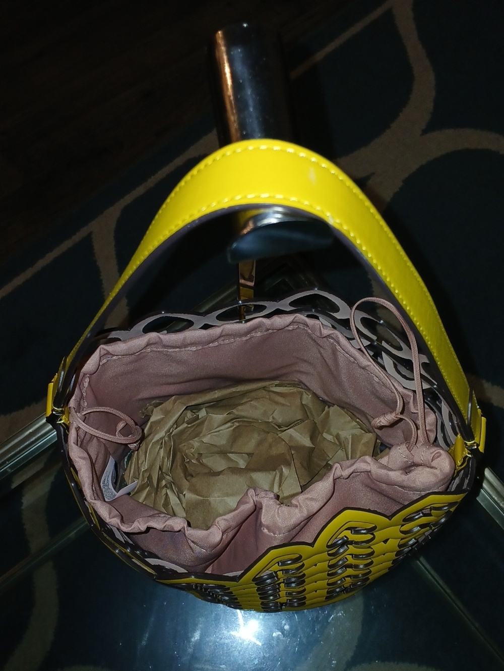Kate Spade Dorie Yellow Laser-Cut Bucket Bag with Pink Liner - Picture 3 of 6